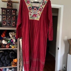 Gudrun Sjödén Katrina Embroidered Red Dress Medium